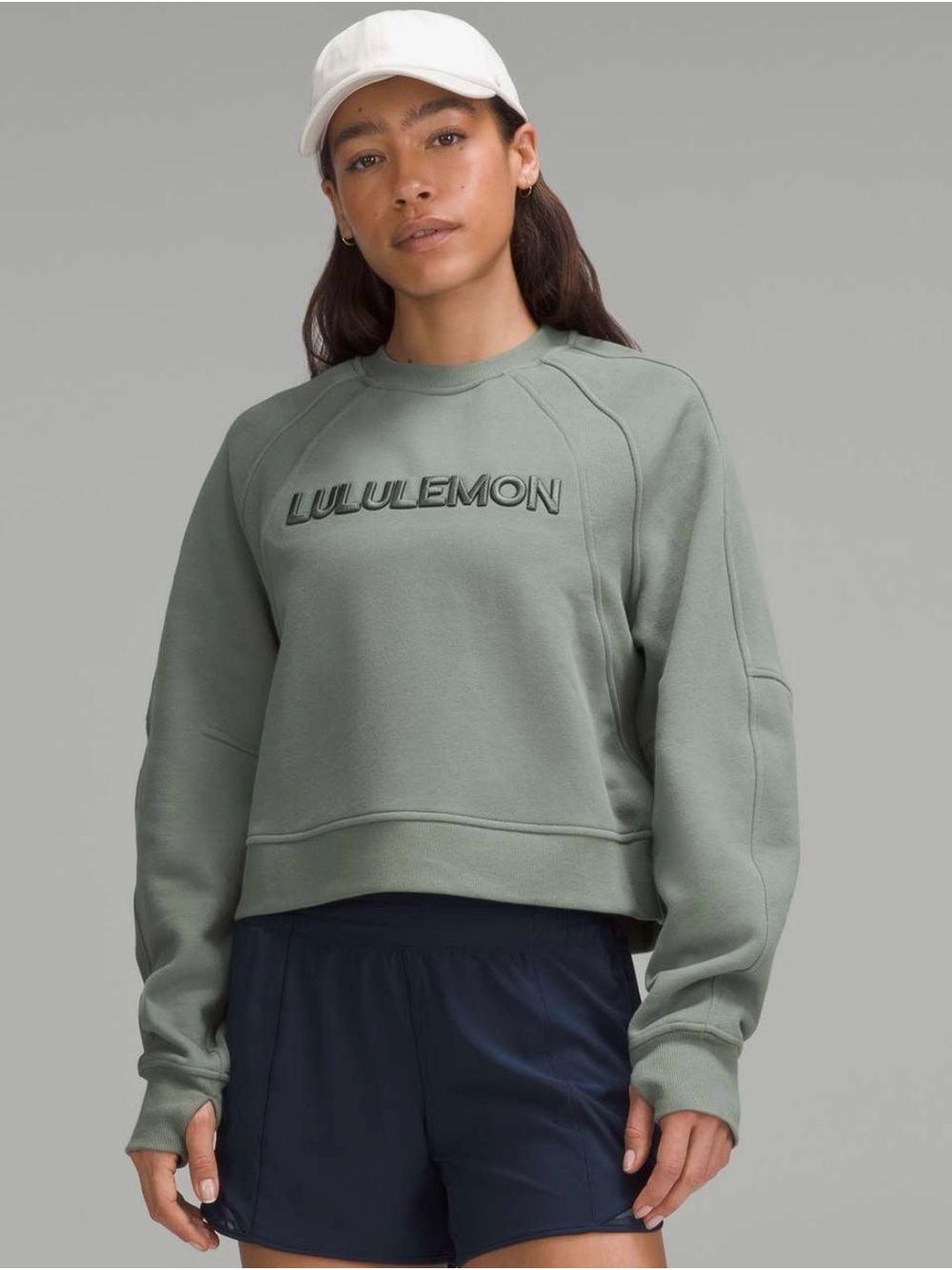 lululemon athletica Sage Green oversized scuba wordmark Crewneck